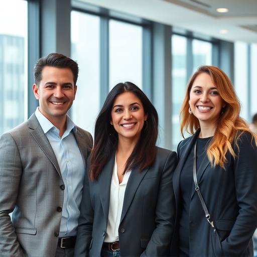 Photo de portraits d'entreprise pour une équipe de consultants, montrant des professionnels souriants et dynamiques dans un environnement de bureau moderne.